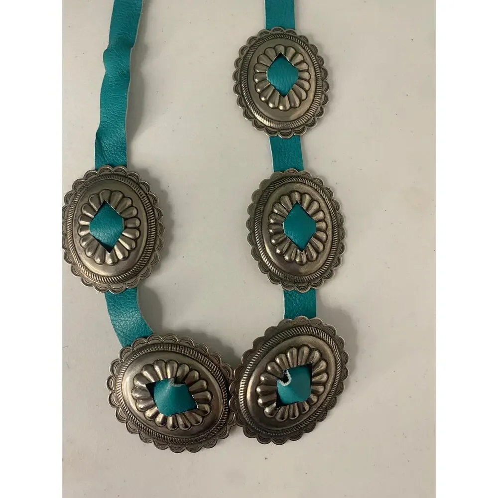 Womens Turquoise Silver Belt Boho Western Country Statement Piece Rodeo Dance
